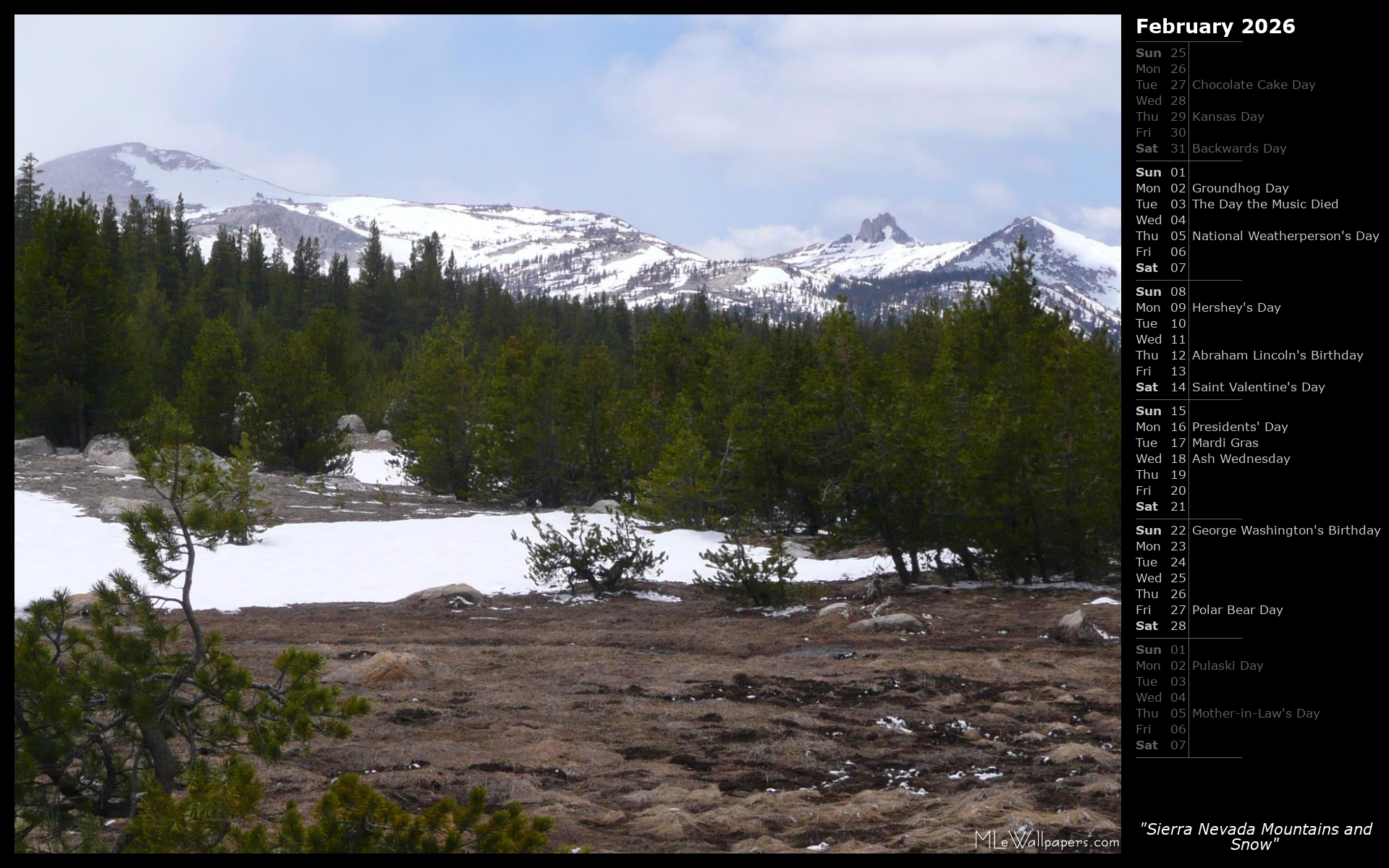 MLeWallpapers.com - Sierra Nevada Mountains and Snow (Calendar)