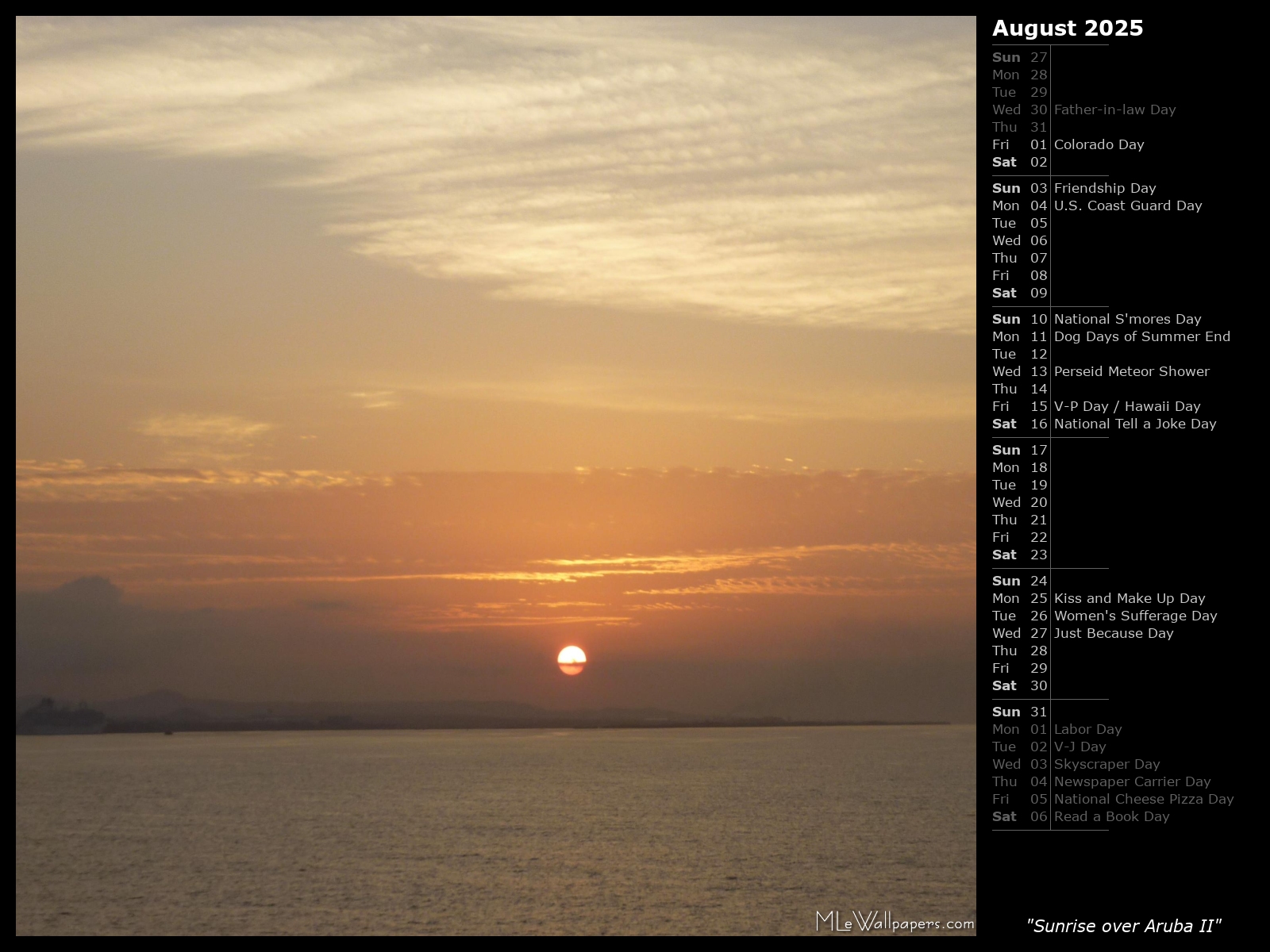 MLeWallpapers.com - Sunrise over Aruba II (Calendar)