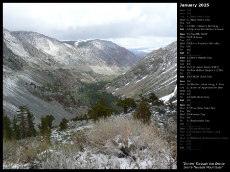 Driving Through the Snowy Sierra Nevada Mountains